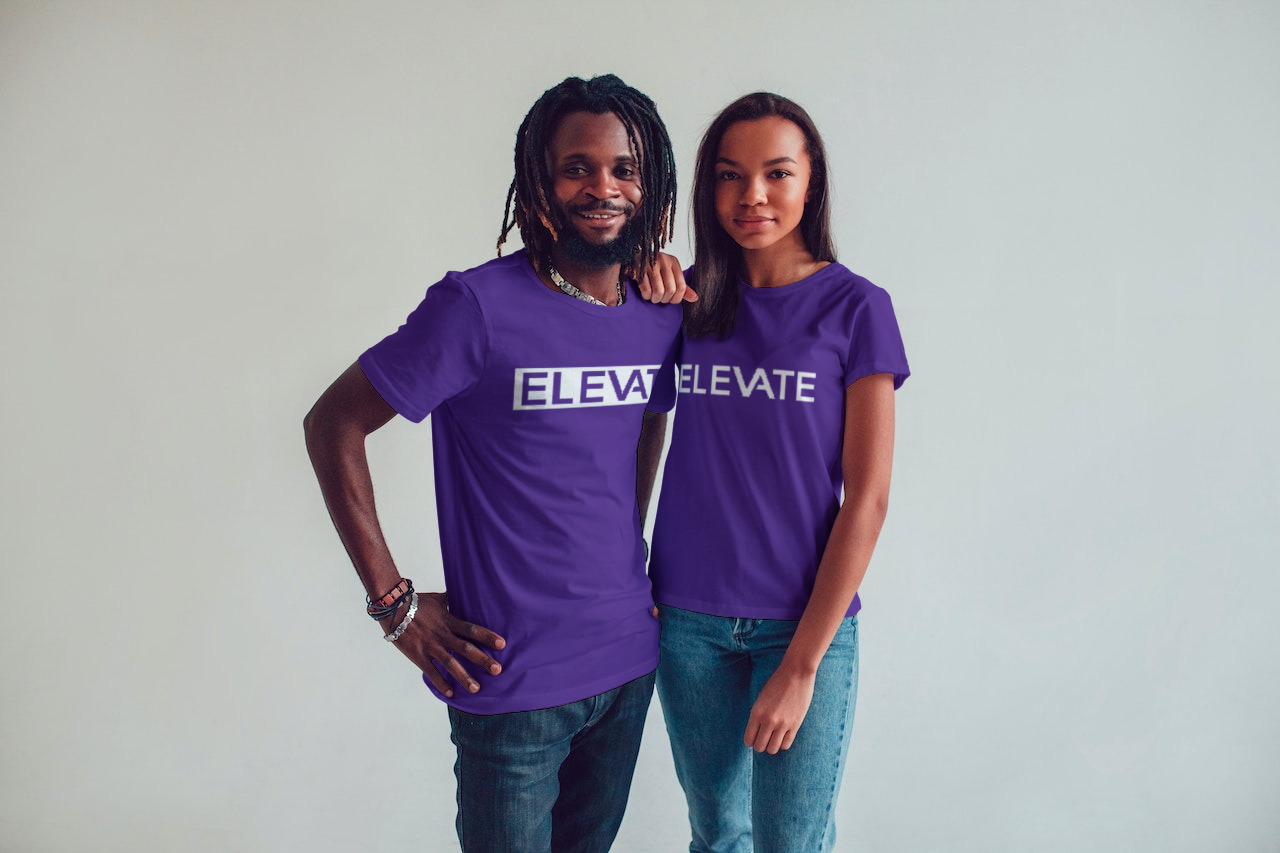 African couple matching ELEVATE T-shirts